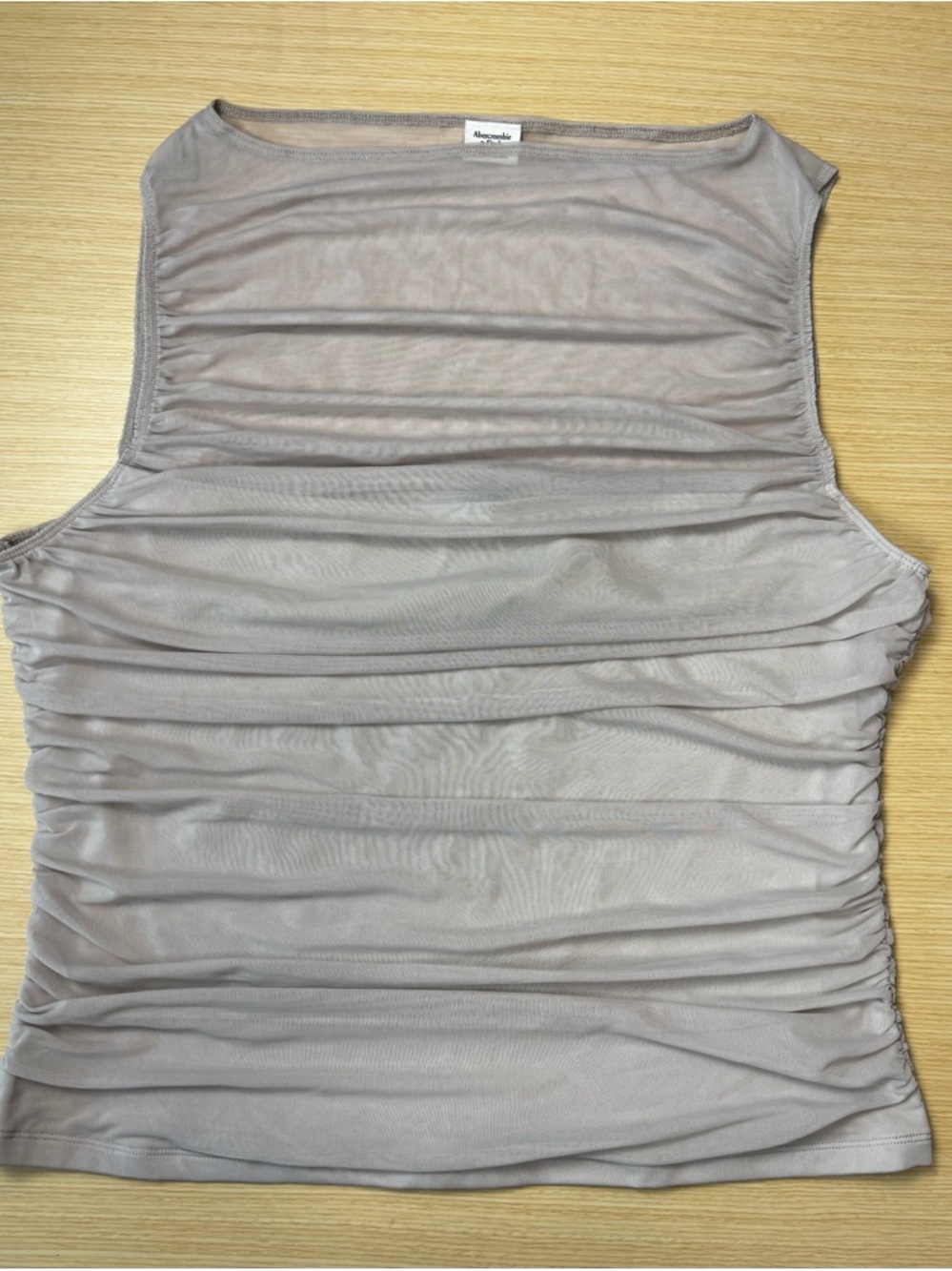 Abercrombie & Fitch Mesh Ruched Slash Top - Taupe/Silver Grey - Size